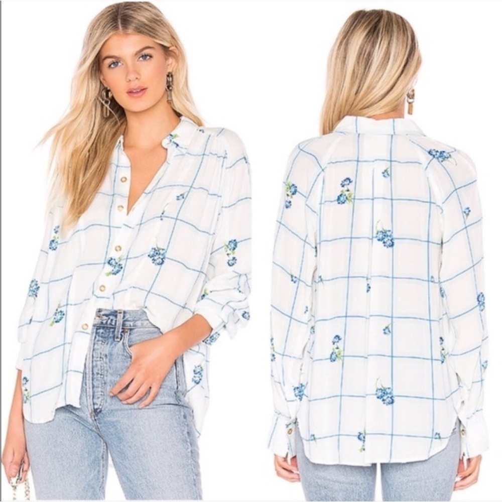 Free People Window To My Heart Button Down Blouse Shirt - Sz Medium